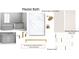 Primary bathroom design featuring quartz countertops, sleek fixtures, and modern hardware selections at 2867 Sunstream Ln, Clearwater, FL 33759