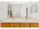 Bathroom vanity with double sinks and a large mirror, as well as a walk-in shower at 10525 Lucaya Dr, Tampa, FL 33647