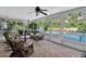 Enclosed patio offers a tranquil view of the pool and backyard, and cozy seating options at 10907 Kewanee Dr, Temple Terrace, FL 33617