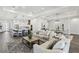 Open-concept living room with modern decor, adjacent to a stylish kitchen and dining area at 32860 Drake Estates Way, Dade City, FL 33525