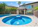 Backyard with a tranquil pool and spa, complemented by lush landscaping and an outdoor kitchen at 6315 Marbella Blvd, Apollo Beach, FL 33572