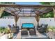 Relaxing outdoor seating area with gazebo, wicker furniture, blue cushions, and cozy decorative elements at 1046 Yale N St, St Petersburg, FL 33713