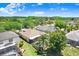Aerial shot of backyard featuring a screened lanai, pool, and meticulous landscaping at 16118 Lytham Dr, Odessa, FL 33556