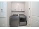 Laundry room featuring modern washer and dryer, and white cabinets for storage at 19442 Sea Glass Cir, Land O Lakes, FL 34638
