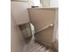 Carpeted staircase leading downstairs with a white handrail, offering safe passage between levels at 195 114Th Ne Ave # 195, St Petersburg, FL 33716