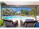 A screened-in pool with patio seating is ideal for relaxing and enjoying the sun at 2435 Comerwood Dr, Spring Hill, FL 34609