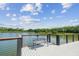 Breathtaking lake view from the wooden dock; perfect spot to relax with a bench, nature, and serene water at 4106 Queller Way, Tampa, FL 33618
