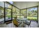 A screened patio overlooking a lush green lawn and serene lake, perfect for relaxing and entertaining outdoors at 486 Lakeview Dr # 54, Palm Harbor, FL 34683