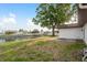 Spacious waterfront backyard featuring a large shade tree and views of the water and nearby docks at 8721 Bay Crest Ln, Tampa, FL 33615