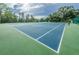 Outdoor blue and green tennis courts surrounded by green trees and a chain-link fence at 11800 Ivywood Pl, New Port Richey, FL 34654