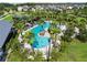 Beautiful aerial view of the neighborhood pool with palm trees and lounge chairs at 15329 Renaissance Ave, Odessa, FL 33556