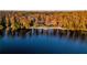 Aerial image capturing lake, wooden dock, beach, and the surrounding trees and vegetation at 16819 Stanza Ct, Tampa, FL 33624