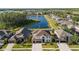 Aerial view of a neighborhood featuring lake views and well-maintained lawns at 17917 Machair Ln, Land O Lakes, FL 34638