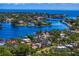 Breathtaking aerial view of waterfront homes surrounded by lush greenery and crystal blue waters at 2421 Brevard Ne Rd, St Petersburg, FL 33704