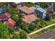 Home featuring a terracotta tile roof, mature landscaping, and a sidewalk at 2421 Brevard Ne Rd, St Petersburg, FL 33704