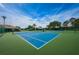 A blue tennis court offers a recreational amenity for residents to enjoy in the residential community at 2629 Timacqua Dr, Holiday, FL 34691