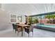 Screened patio featuring dining area with views of the private pool and landscaped backyard at 3044 Golden Rain Dr, Sarasota, FL 34232