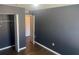 Well-lit bedroom showcasing hardwood floors and a closet with sliding doors at 778 Spring Flowers Trl, Brandon, FL 33511