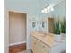 Well-lit bathroom featuring a vanity, a large mirror, and a walk-in closet at 9398 N Burnam Dr, Weeki Wachee, FL 34613
