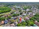 Aerial view of a residential area featuring tree-lined streets and a serene lake at 11118 Running Pine Dr, Riverview, FL 33569