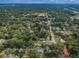 Wide aerial shot showcasing the home's location amidst a vibrant, green neighborhood and city skyline at 1205 E Hamilton Ave, Tampa, FL 33604