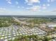Aerial view highlighting the neighborhood amenities with many homes and landscaped spaces at 1219 Michigan N Dr, Dunedin, FL 34698