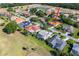 Aerial view of home featuring a screened-in pool and golf course view at 30314 Fairway Dr, Wesley Chapel, FL 33543
