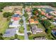 Aerial view of a neighborhood featuring homes with golf course and pond views at 30314 Fairway Dr, Wesley Chapel, FL 33543