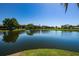 Scenic view of a tranquil pond surrounded by lush greenery and well-maintained buildings at 3847 Lighthouse Way # 3847, New Port Richey, FL 34652