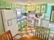 Cozy kitchen featuring mint green cabinetry, white appliances, and a patterned tile floor at 9790 66Th N St # 80, Pinellas Park, FL 33782