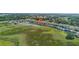 This aerial view showcases homes near a lake and an expansive green landscape, offering a peaceful setting at 9893 Branching Ship Trce, Wesley Chapel, FL 33545