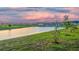 Lovely view of a grassy lot and a serene pond in the distance at 9893 Branching Ship Trce, Wesley Chapel, FL 33545