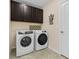 Convenient laundry room features modern washer and dryer with ample cabinet storage at 10514 Scenic Hollow Dr, Riverview, FL 33578