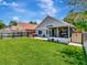 Grassy backyard featuring a patio, screened porch, storage shed, and serene outdoor space at 12327 Glenfield Ave, Tampa, FL 33626