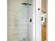 Modern shower with sleek tile, pebble floor and modern fixtures at 13483 Heritage Way, Sarasota, FL 34240
