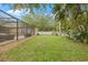 Spacious backyard features a screened pool and lush tropical landscaping at 3215 W Fair Oaks Ave, Tampa, FL 33611