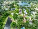 Aerial view of the community with lush trees, a large pond, and well-maintained homes at 4215 Water Oaks Ln, Tampa, FL 33618