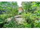 Lush backyard featuring a serene pond with water lilies and surrounding greenery at 4215 Water Oaks Ln, Tampa, FL 33618