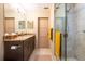 Bathroom featuring granite countertops, tiled floor, and glass shower at 4215 Water Oaks Ln, Tampa, FL 33618