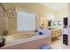 Bright bathroom featuring a large bathtub with tiled surround and lots of counter space at 11209 Pocket Brook Dr, Tampa, FL 33635
