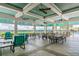 Covered patio with ample seating and tables overlooking the lake and pool area at 11852 Lake Lucaya Dr, Riverview, FL 33579