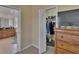 View into the carpeted walk-in closet containing organizing shelves and racks for ample storage at 13421 Sydney Rd, Valrico, FL 33594