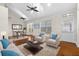 Bright living room featuring vaulted ceilings, skylights, and neutral decor at 20113 Bending Creek Pl, Tampa, FL 33647