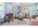 Bright bedroom with a wooden floor, blue accent wall, and a patterned rug at 34 Hickory Ln, Safety Harbor, FL 34695