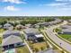 An aerial view of a charming home with a screened-in patio and manicured backyard near a lake at 8226 Summer Brook Ct, Land O Lakes, FL 34638