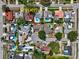 A bird's-eye view of a single-Gathering home shows the roof, cul-de-sac location, small lot and surrounding neighborhood at 12532 115Th St, Largo, FL 33778