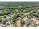 Aerial view captures a neighborhood with green trees, houses, and a calming pond or lake at 15307 Summerwind Dr, Tampa, FL 33624