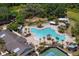 An aerial view of the community pool, play area, and tennis court, all nestled within a lush, landscaped environment at 19204 Briarbrook Dr, Tampa, FL 33647