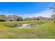 Lovely community pond surrounded by lush grass and well-maintained homes at 19204 Briarbrook Dr, Tampa, FL 33647