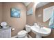 Half bath with pedestal sink and coastal decorations at 2574 Hidden Cove Ln, Clearwater, FL 33763